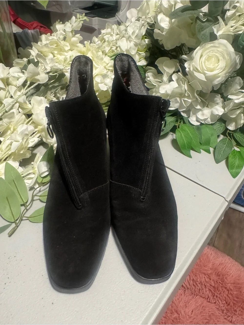 Aquatalia Black Suede Ankle Boots with Top Zip